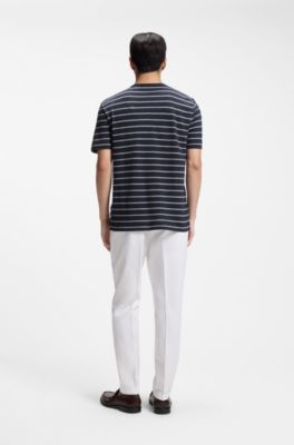 T-shirt regular fit in cotone e lino, Blu scuro