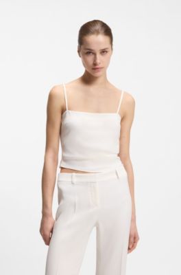 Top bandeau fronc&eacute; avec bretelles, Naturel