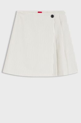 Faux-wrap mini skirt with pinstripe, White stripes