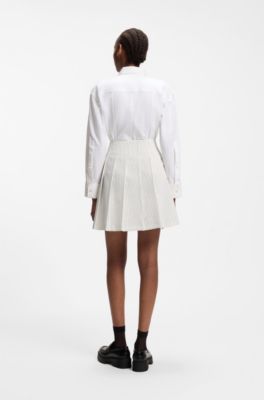 Jupe courte portefeuille en rayures tennis, Rayures blanches
