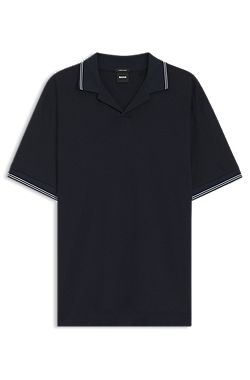 Cotton-linen polo shirt with Johnny collar