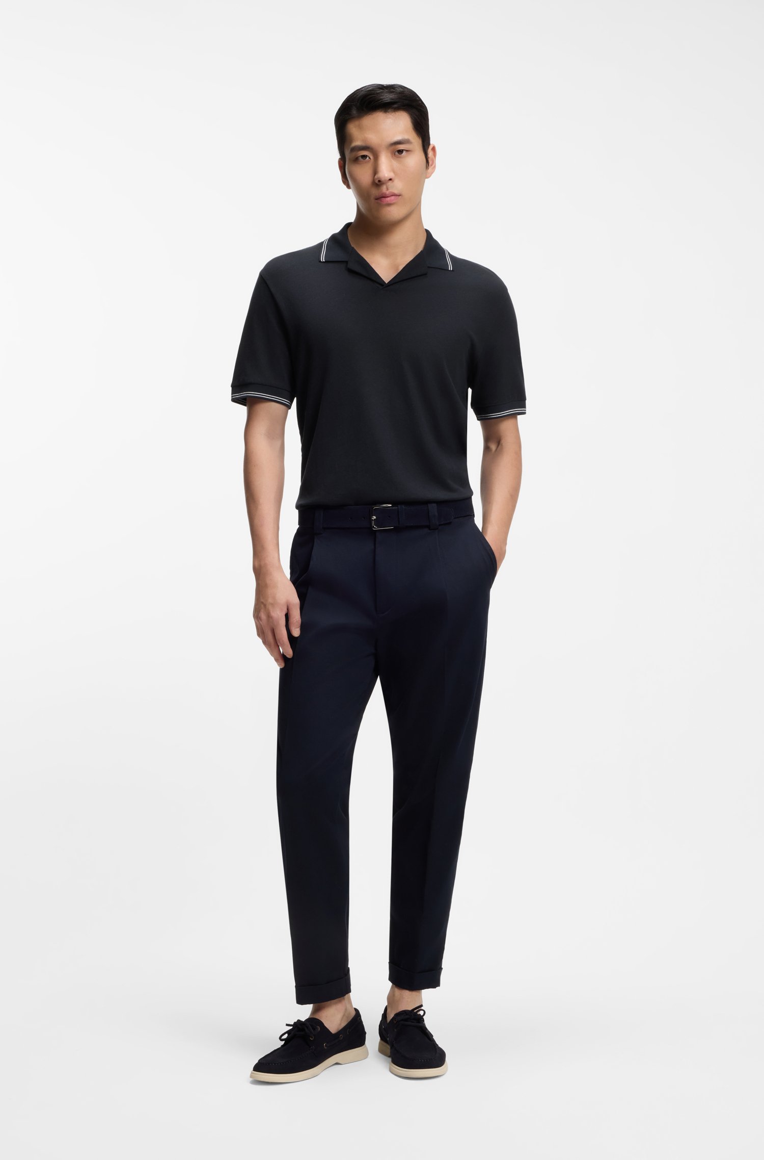 Boss Cotton-linen polo shirt with Johnny collar pikéer herr – bild 2