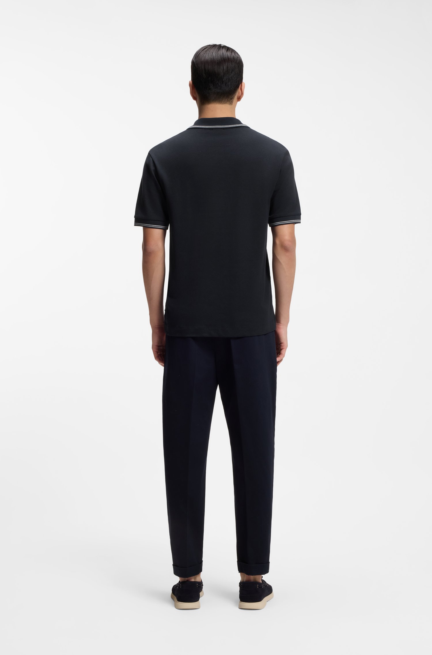 Boss Cotton-linen polo shirt with Johnny collar pikéer herr – bild 3
