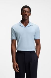 Cotton-linen polo shirt with Johnny collar, Light Blue