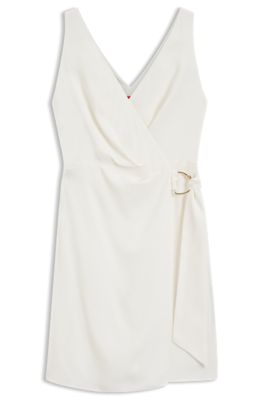 Wrap dress in crepe fabric with D-ring detail, White