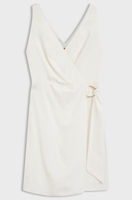 Wrap dress in crepe fabric with D-ring detail, Natural