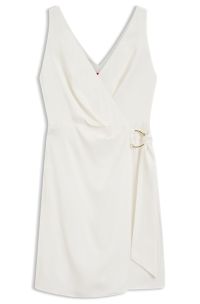 Wrap dress in crepe fabric with D-ring detail, White