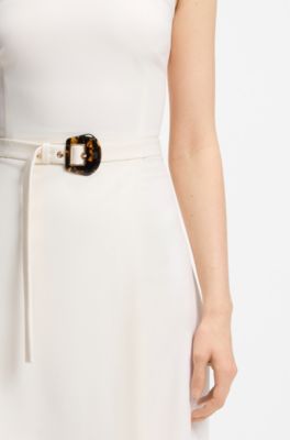 Sleeveless dress with buckled belt, Natural