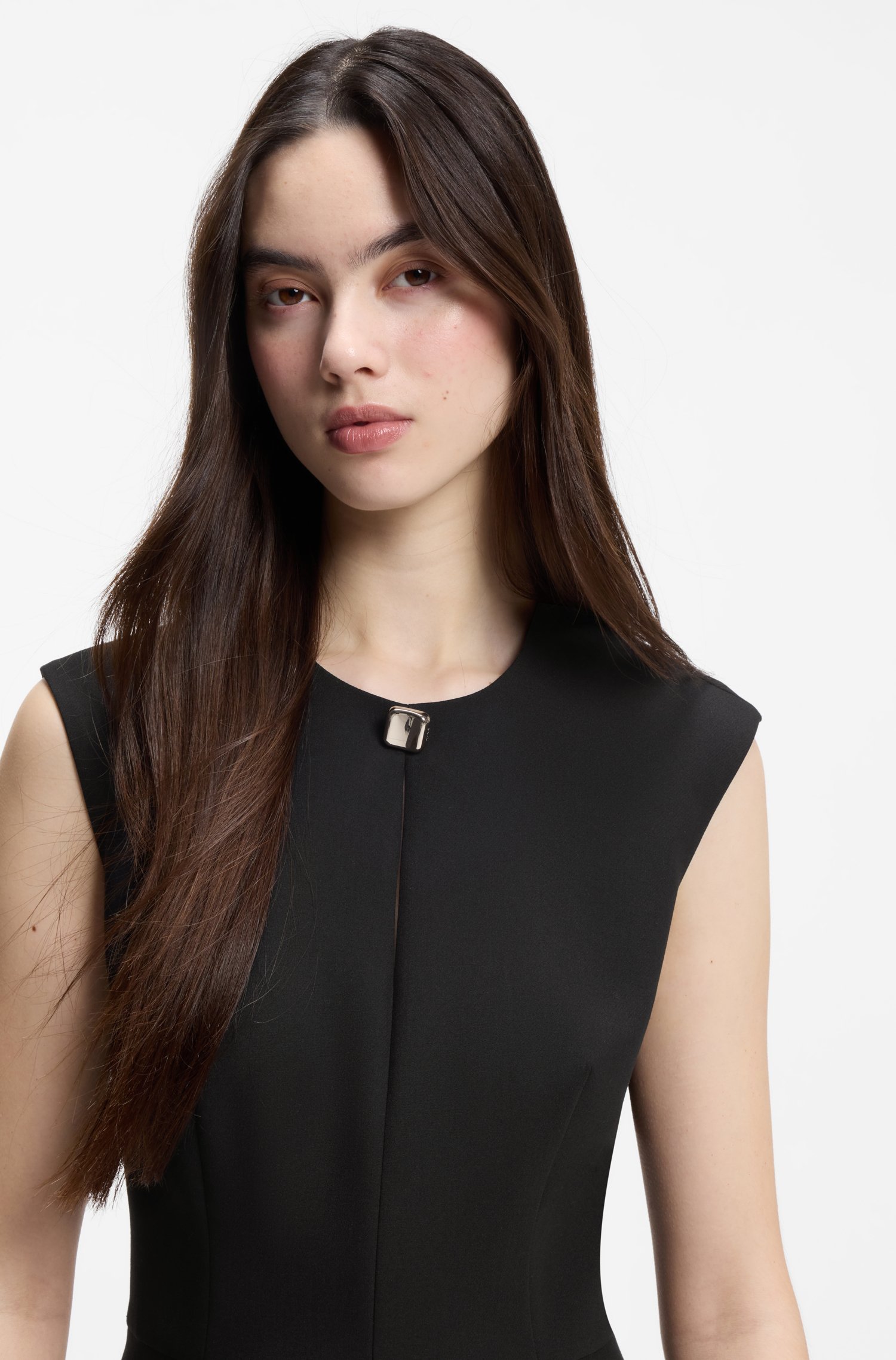 Hugo Cap-sleeve dress with hardware-trimmed keyhole neckline klänningar dam – bild 3