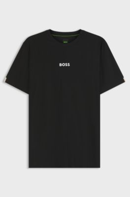 Jacquard-stripe slim-fit T-shirt with logo print, Black