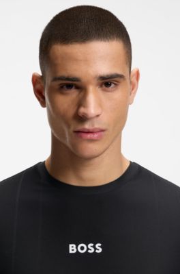 Jacquard-stripe slim-fit T-shirt with logo print, Black