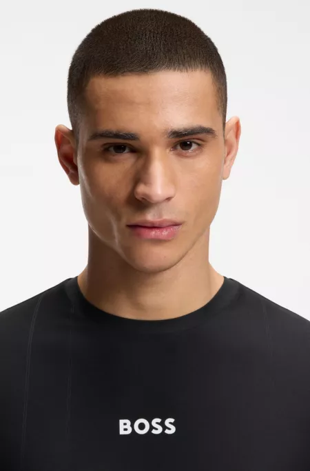 Jacquard-stripe slim-fit T-shirt with logo print