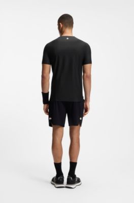 Jacquard-stripe slim-fit T-shirt with logo print, Black