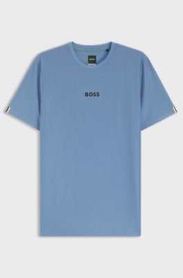 Active Jacquard-stripe slim-fit T-shirt with logo print, Light Blue