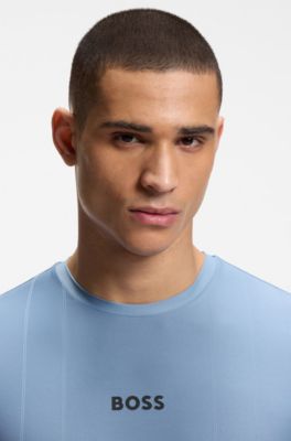 Active Jacquard-stripe slim-fit T-shirt with logo print, Light Blue
