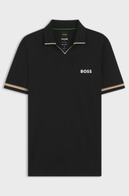 Active slim-fit polo shirt with signature-stripe details, Black