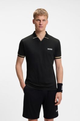 Active slim-fit polo shirt with signature-stripe details, Black