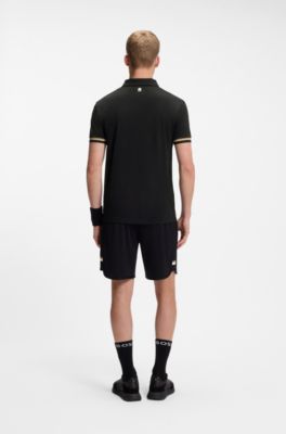 Active slim-fit polo shirt with signature-stripe details, Black