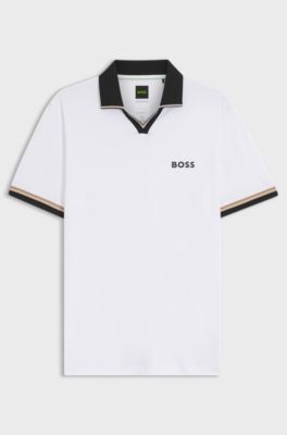 Active slim-fit polo shirt with signature-stripe details, White