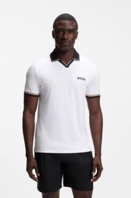 Active slim-fit polo shirt with signature-stripe details, White