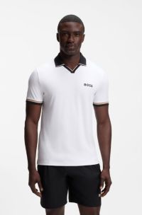 Active slim-fit polo shirt with signature-stripe details, White