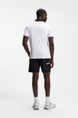 Active slim-fit polo shirt with signature-stripe details, White