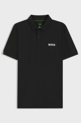 Active Stripe-jersey slim-fit polo shirt with four-way stretch, Black