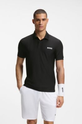 Active Stripe-jersey slim-fit polo shirt with four-way stretch, Black