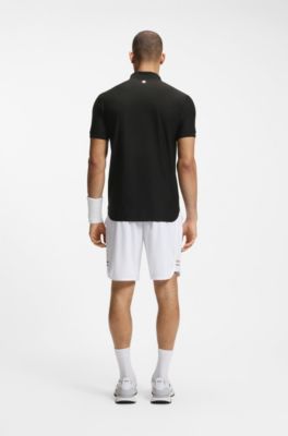 Active Stripe-jersey slim-fit polo shirt with four-way stretch, Black