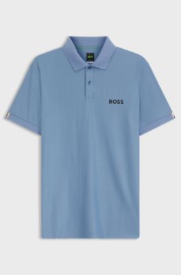 Active Polo slim fit in jersey a righe elasticizzato in quattro direzioni, Celeste