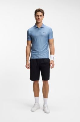 Active Polo slim fit in jersey a righe elasticizzato in quattro direzioni, Celeste