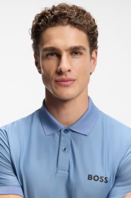 Active Stripe-jersey slim-fit polo shirt with four-way stretch, Light Blue