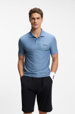 Active Polo slim fit in jersey a righe elasticizzato in quattro direzioni, Celeste