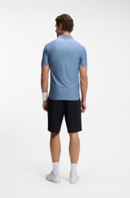 Active Polo slim fit in jersey a righe elasticizzato in quattro direzioni, Celeste