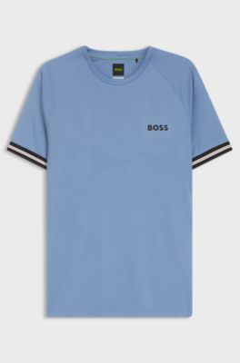 Active slim-fit T-shirt met tennisbalreli&euml;f, Lichtblauw