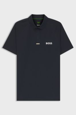 Paddy slim-fit polo shirt with contrast logo, Dark Blue