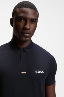 Paddy slim-fit polo shirt with contrast logo, Dark Blue