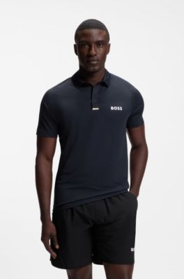 Paddy slim-fit polo shirt with contrast logo, Dark Blue