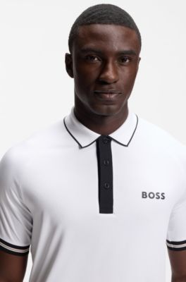 Active slim-fit polo shirt with moisture management, White