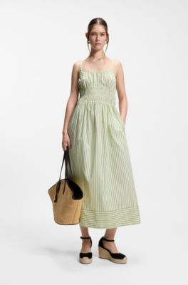 Cotton-poplin dress with vertical stripe, Patterned