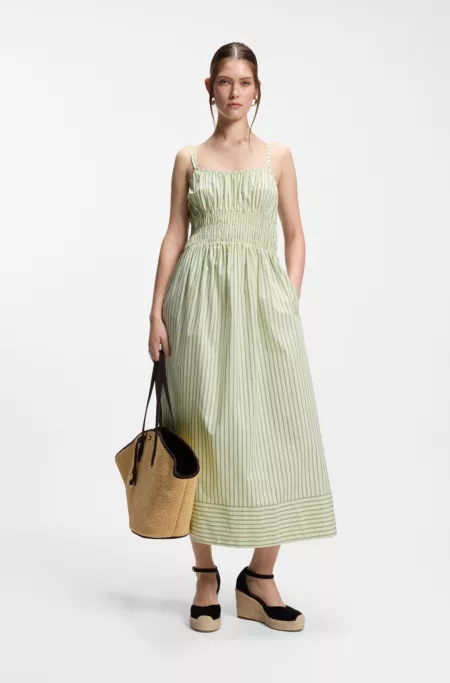 Cotton-poplin dress with vertical stripe