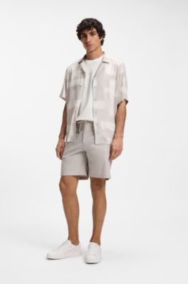 Sleeveless stretch-cotton T-shirt with slub effect, Natural