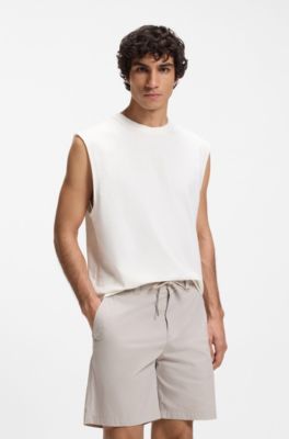 Sleeveless stretch-cotton T-shirt with slub effect, Natural