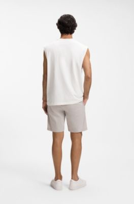Sleeveless stretch-cotton T-shirt with slub effect, Natural