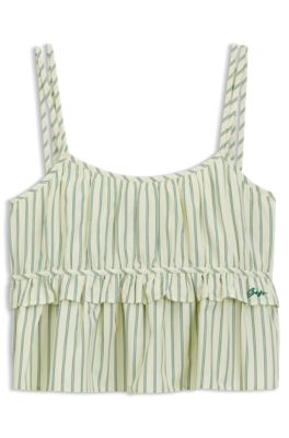 Cotton-poplin top with vertical stripe, Green Patterned