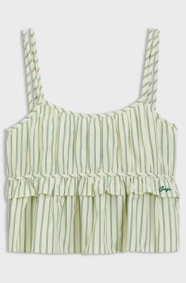 Cotton-poplin top with vertical stripe, Green Patterned