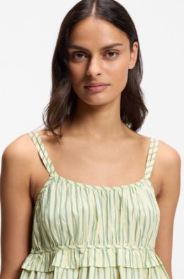 Cotton-poplin top with vertical stripe, Green Patterned