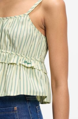 Cotton-poplin top with vertical stripe, Green Patterned