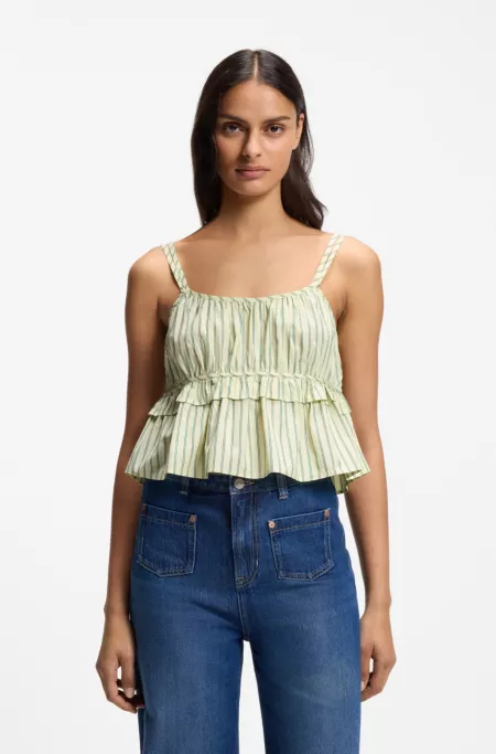 Cotton-poplin top with vertical stripe