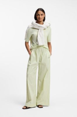 Cotton-poplin trousers with vertical stripe, Green Patterned
